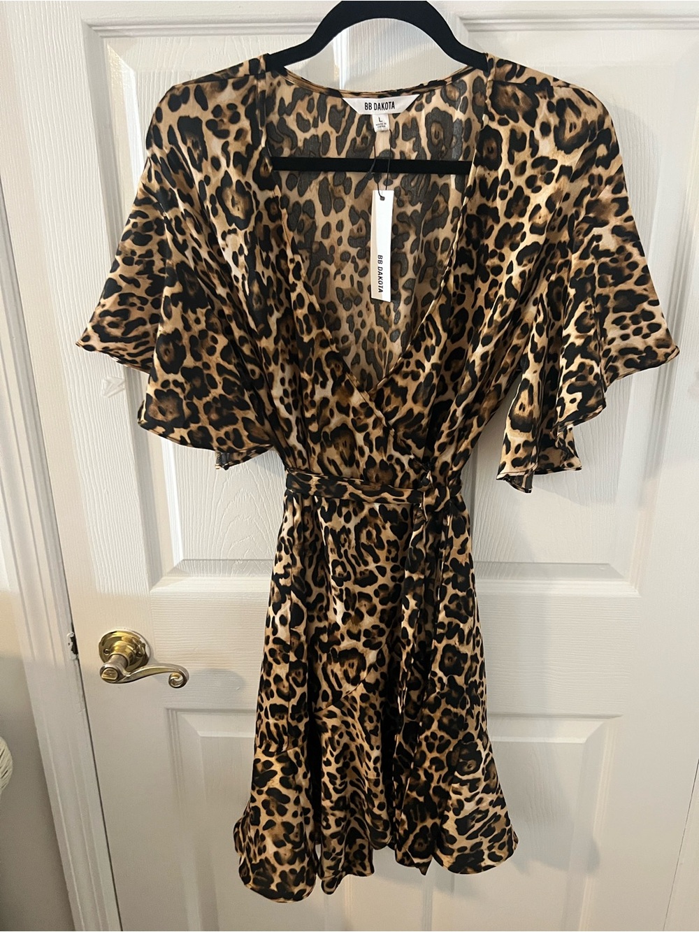 BB Dakota Leopard Print Wrap Dress in Tan and Black